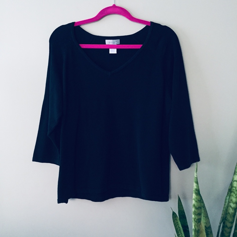 Vintage Urban Works Cozy  3/4 Sleeve V Neck Sweater XL Rayon Cotton